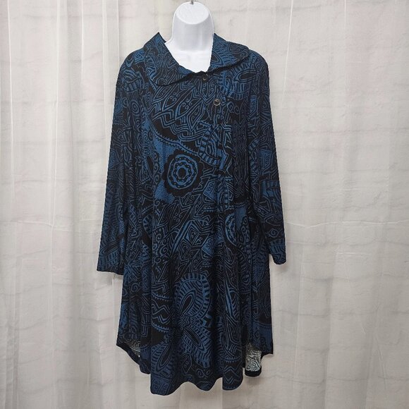 R&B Collection | Tops | Nwt Rb Collection Blue Black Tunic Blouse Boho ...